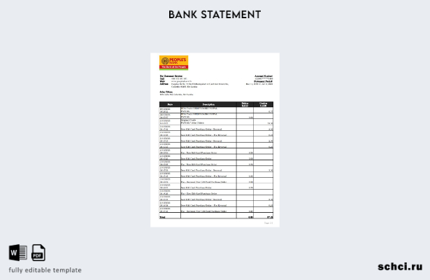 цифровая загрузка шаблона Excel выписки из Народного банка Шри Ланки